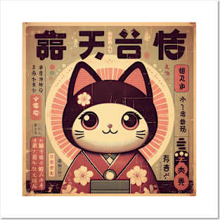 Kawaii Kitten in Vintage Kimono Posters and Art